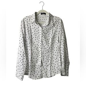 Classic White Polka Dot Button-Up Blouse | Atnlewhi | Size Large
